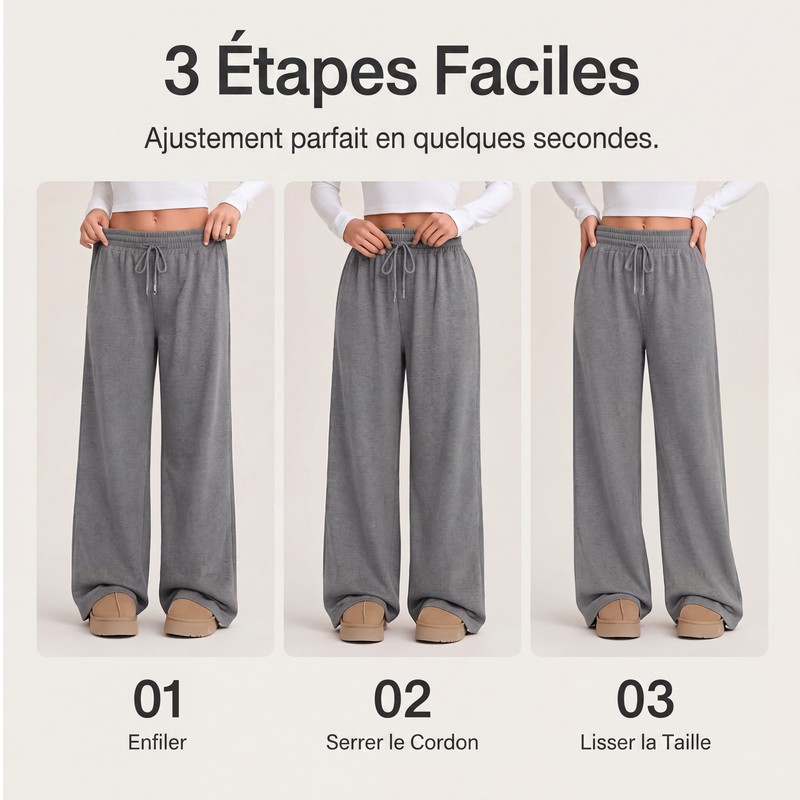 Pantalon large à taille haute et cordon de serrage pour femme