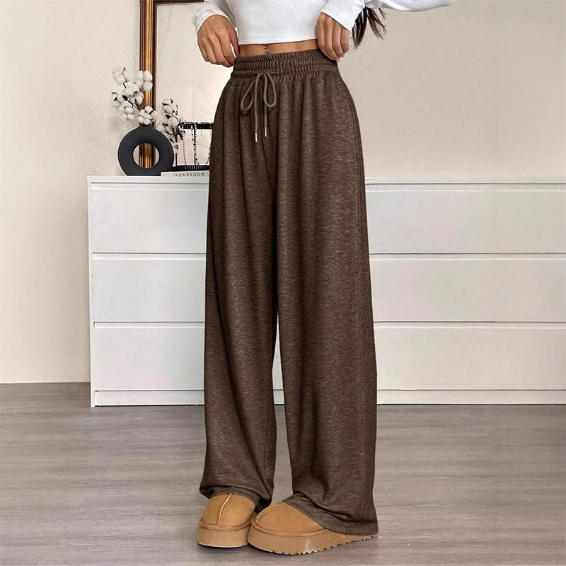 Pantalon large à taille haute et cordon de serrage pour femme