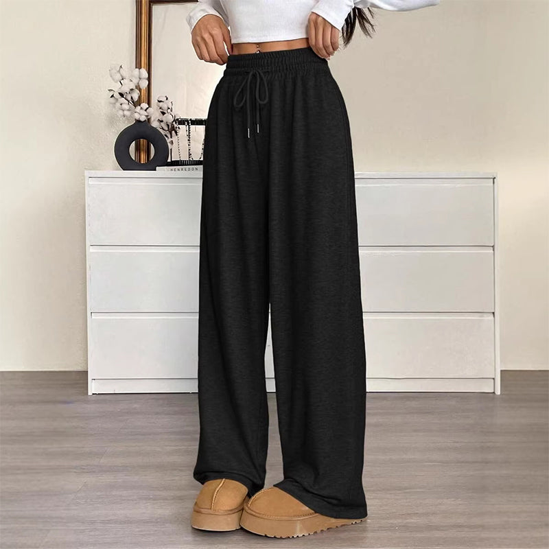 Pantalon large à taille haute et cordon de serrage pour femme