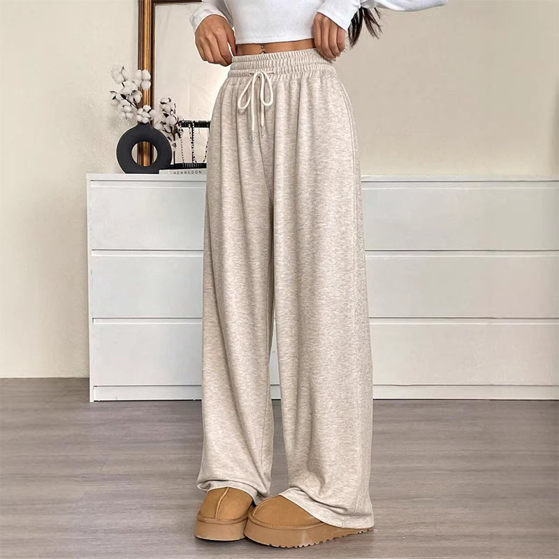 Pantalon large à taille haute et cordon de serrage pour femme