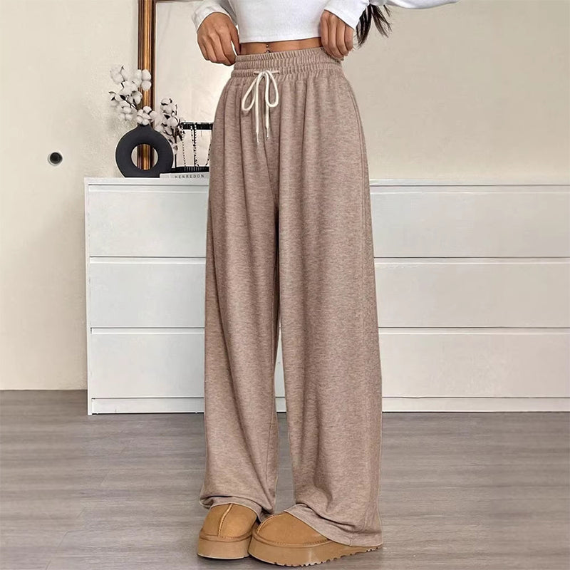 Pantalon large à taille haute et cordon de serrage pour femme