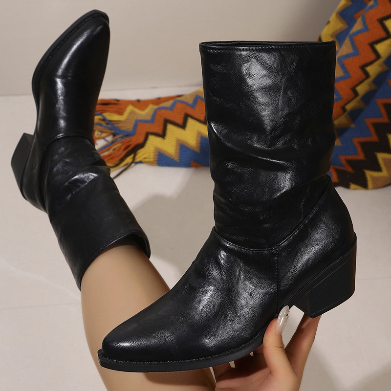 Bottes pour femme à bout pointu et talon épais