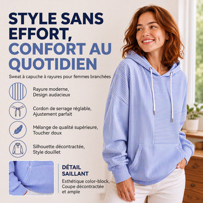 Sweat à capuche rayé à patchwork pour femme