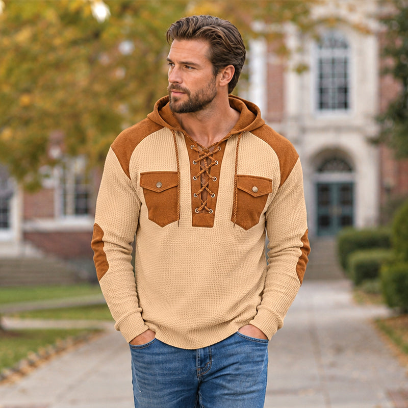 Sweat à capuche décontracté en maille gaufrée pour homme