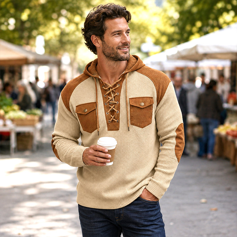 Sweat à capuche décontracté en maille gaufrée pour homme