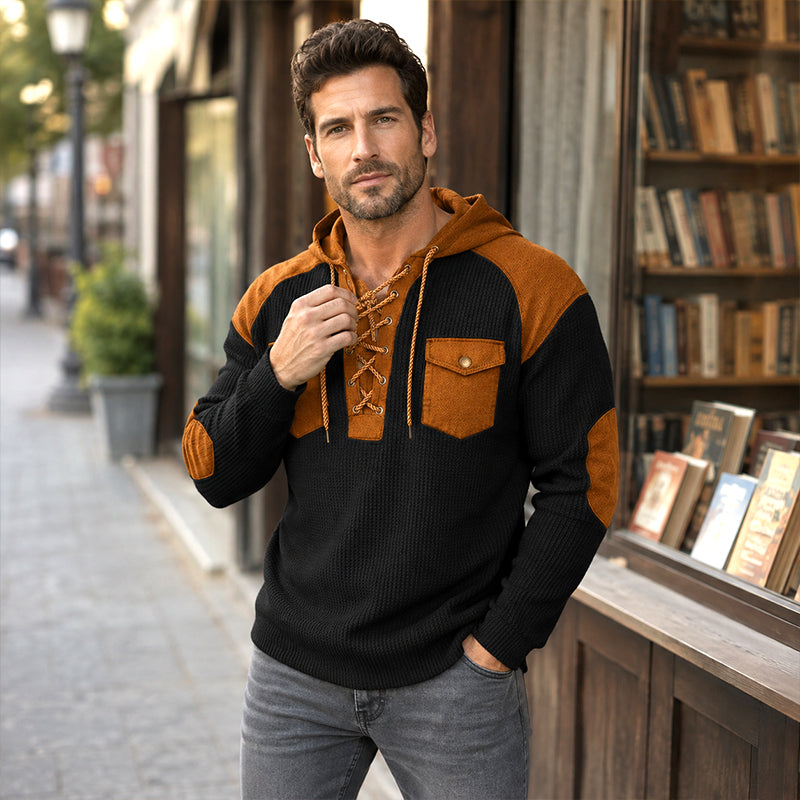 Sweat à capuche décontracté en maille gaufrée pour homme