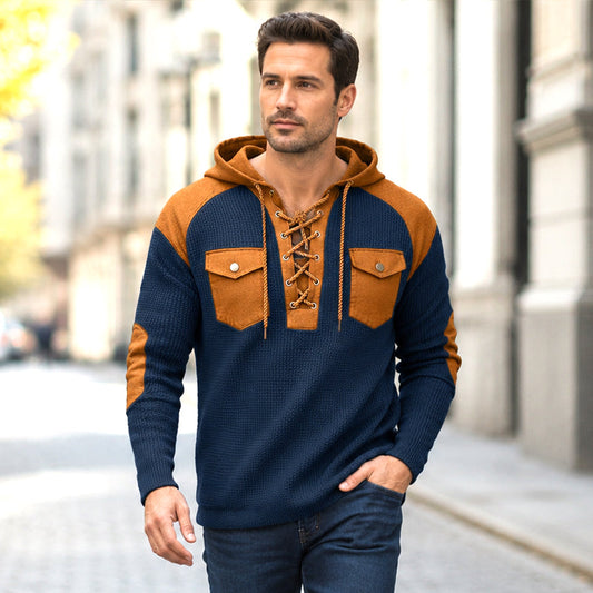 Sweat à capuche décontracté en maille gaufrée pour homme