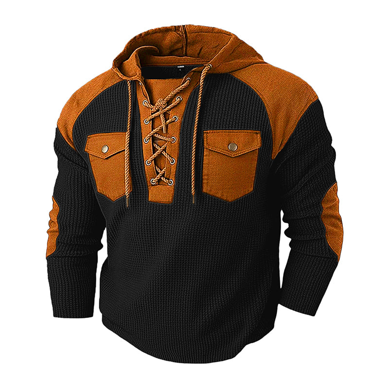 Sweat à capuche décontracté en maille gaufrée pour homme