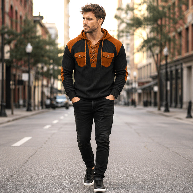 Sweat à capuche décontracté en maille gaufrée pour homme