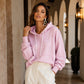 Sweat à capuche rayé à patchwork pour femme