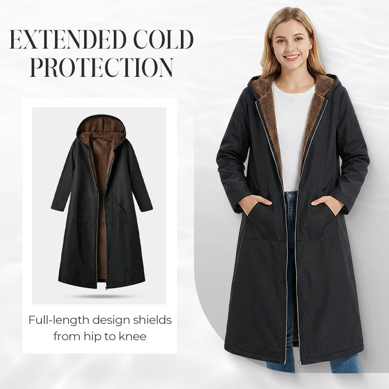 Manteau long vintage pour femme, doublé de tissu duveteux, avec capuche