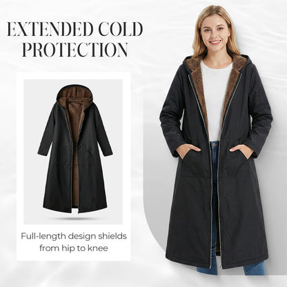 Manteau long vintage pour femme, doublé de tissu duveteux, avec capuche