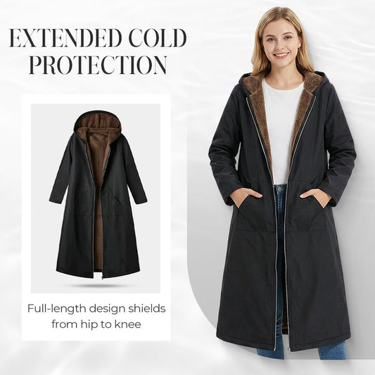 Manteau long vintage pour femme, doublé de tissu duveteux, avec capuche
