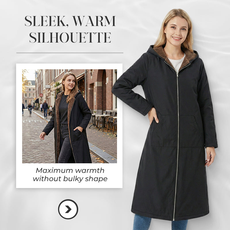 Manteau long vintage pour femme, doublé de tissu duveteux, avec capuche