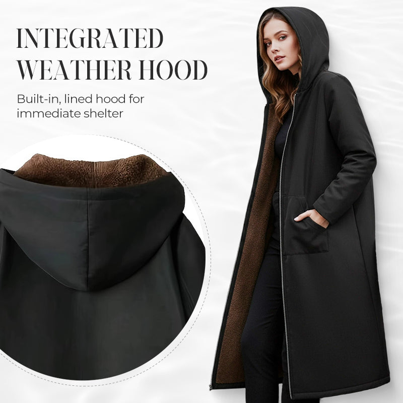 Manteau long vintage pour femme, doublé de tissu duveteux, avec capuche