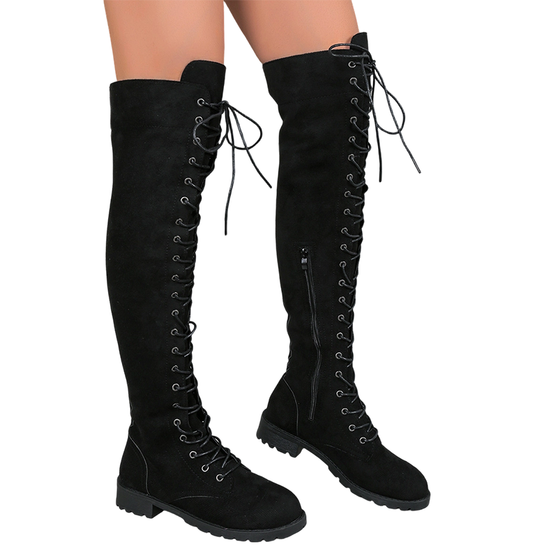 Bottes montantes à lacets pour femmes au-dessus du genou