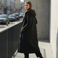 Manteau long vintage pour femme, doublé de tissu duveteux, avec capuche