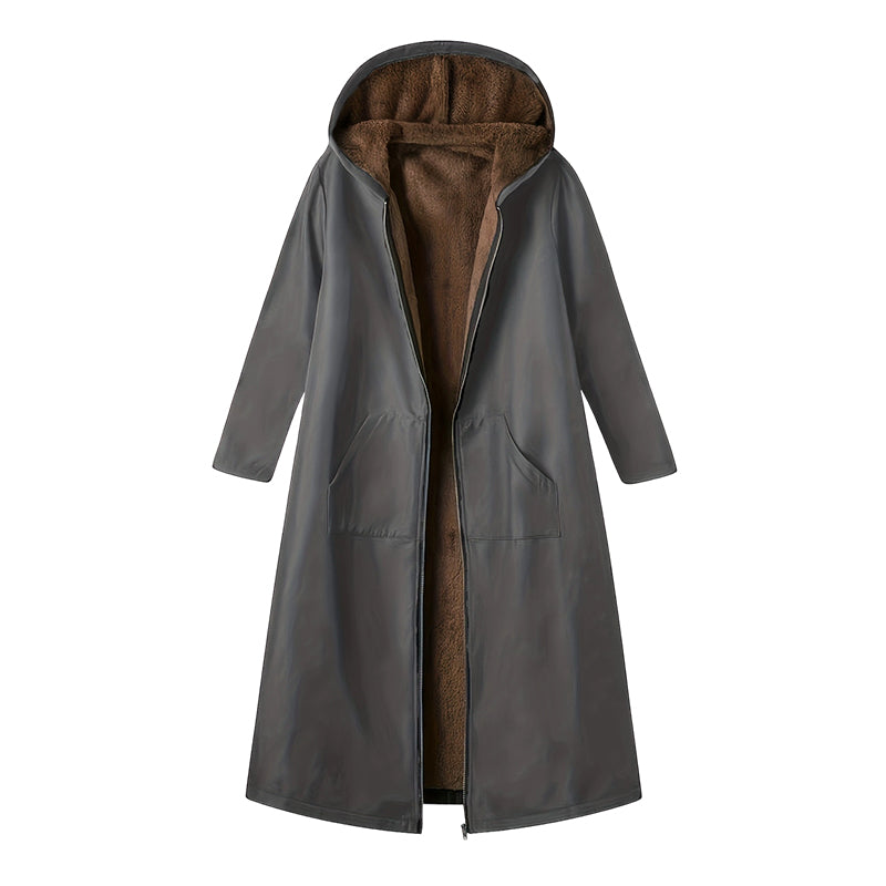 Manteau long vintage pour femme, doublé de tissu duveteux, avec capuche