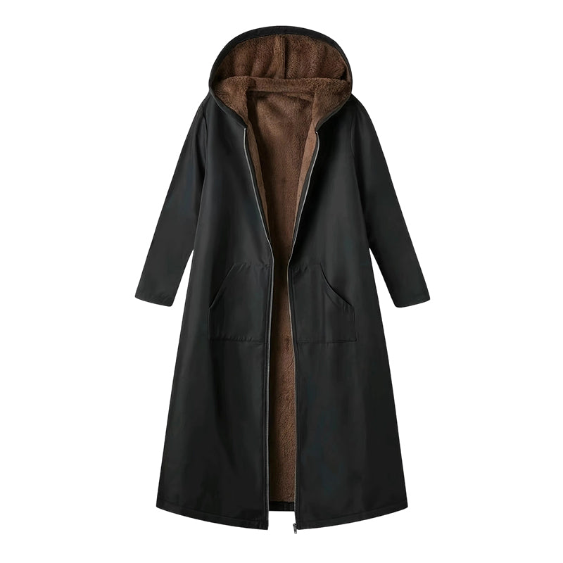 Manteau long vintage pour femme, doublé de tissu duveteux, avec capuche