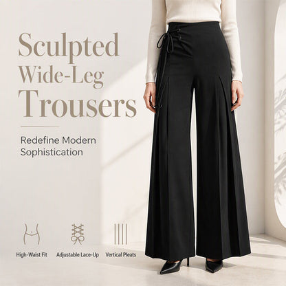 Pantalon femme à taille haute, plissé et à jambes larges