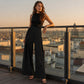 Pantalon femme à taille haute, plissé et à jambes larges
