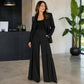 Pantalon femme à taille haute, plissé et à jambes larges