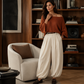 Ensemble pour femme : haut en maille à épaules dénudées et pantalon décontracté