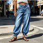Jeans barrel extensibles taille haute pour femme