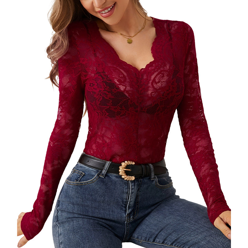 Women's Sexy V-Neck Floral Lace Top