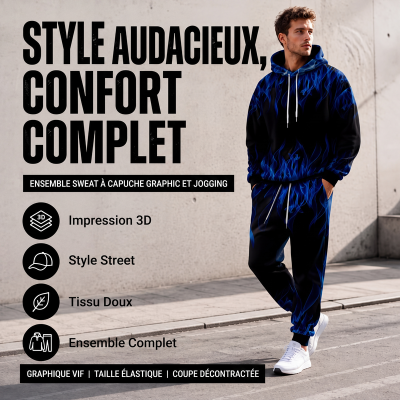 Ensemble sweat à capuche imprimé et pantalon de survêtement pour homme