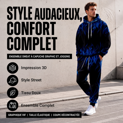 Ensemble sweat à capuche imprimé et pantalon de survêtement pour homme