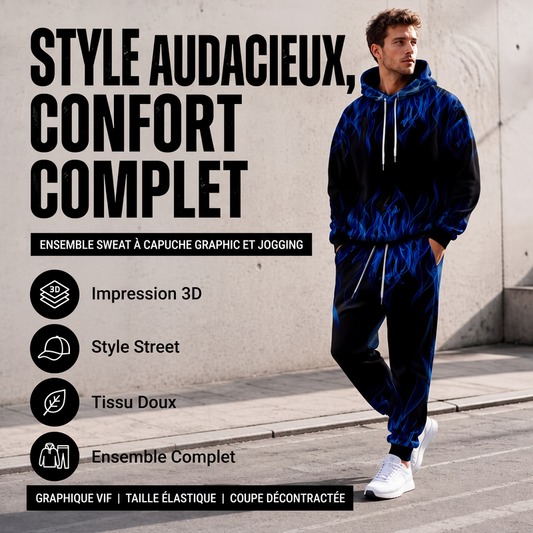Ensemble sweat à capuche imprimé et pantalon de survêtement pour homme