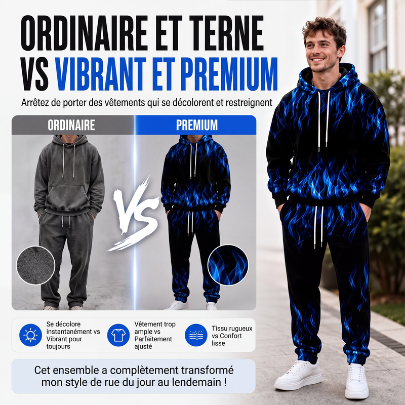 Ensemble sweat à capuche imprimé et pantalon de survêtement pour homme