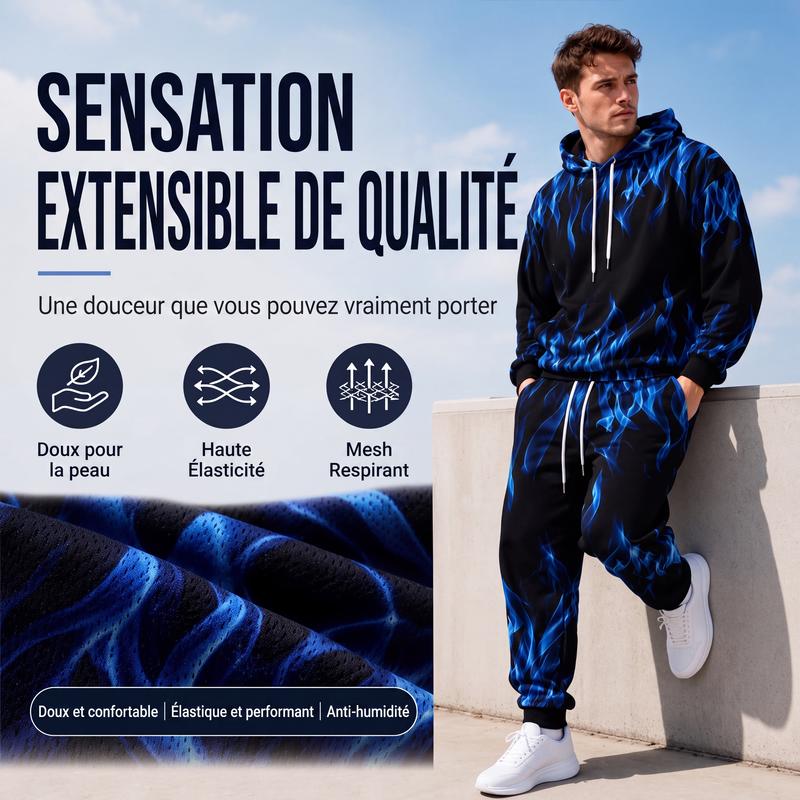 Ensemble sweat à capuche imprimé et pantalon de survêtement pour homme