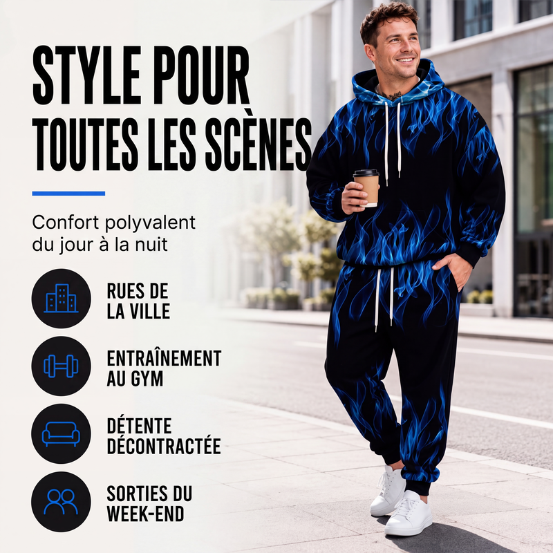 Ensemble sweat à capuche imprimé et pantalon de survêtement pour homme