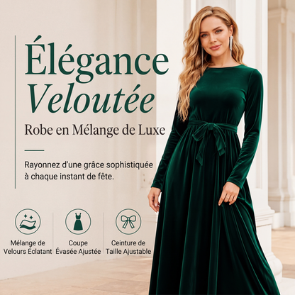 Robe longue élégante pour femme en velours à manches longues