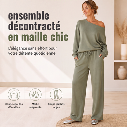 Ensemble haut épaules dénudées et pantalon large pour femme