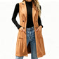 Gilet long boutonné pour femmes avec poches