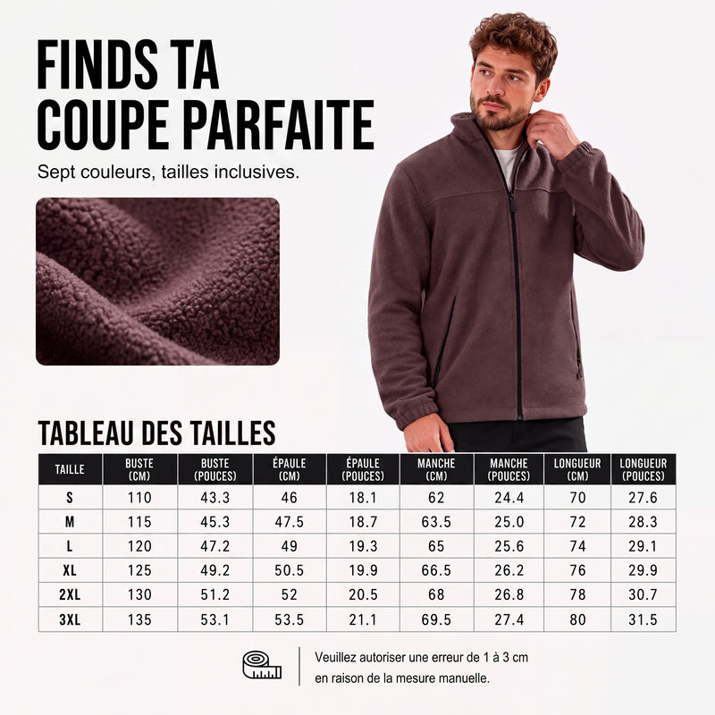 Veste chaude à col montant et fermeture éclair pour homme