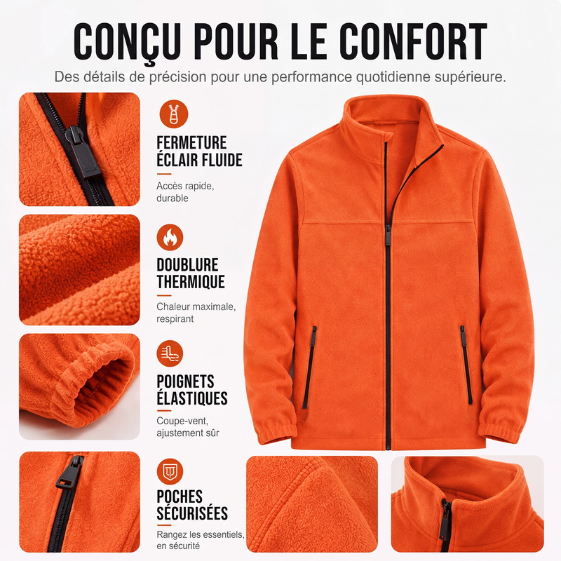 Veste chaude à col montant et fermeture éclair pour homme