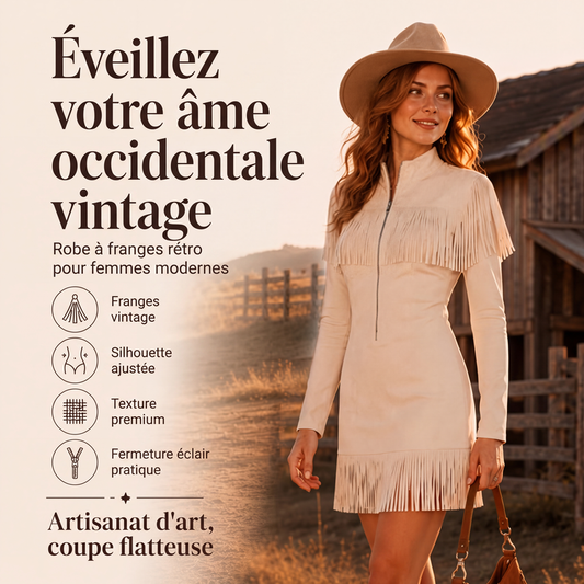 Robe western à franges en suédine pour femme