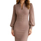 Robe moulante élégante pour femme à col en V et manches évêques