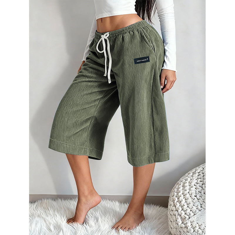 🌿👖 -50% | Pantacourt Femme en Maille Côtelée – Jambe Large, Taille à Cordon, Confortable & Élégant