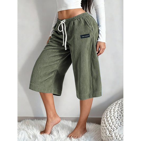 🌿👖 -50% | Pantacourt Femme en Maille Côtelée – Jambe Large, Taille à Cordon, Confortable & Élégant
