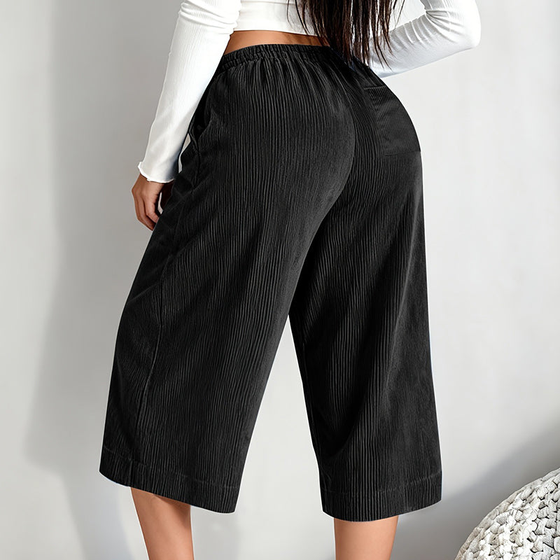 🌿👖 -50% | Pantacourt Femme en Maille Côtelée – Jambe Large, Taille à Cordon, Confortable & Élégant