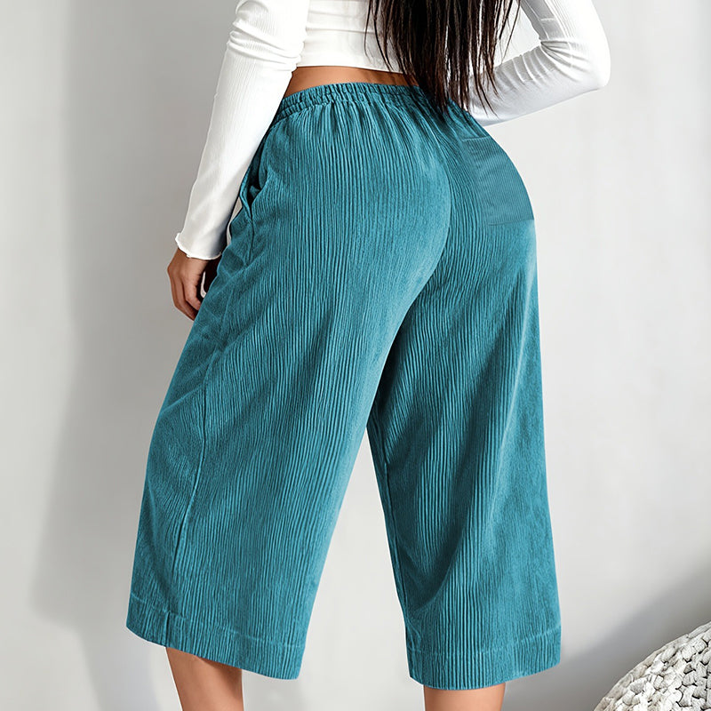 🌿👖 -50% | Pantacourt Femme en Maille Côtelée – Jambe Large, Taille à Cordon, Confortable & Élégant