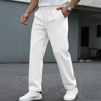 Pantalon décontracté pour homme en maille gaufrée avec cordon de serrage