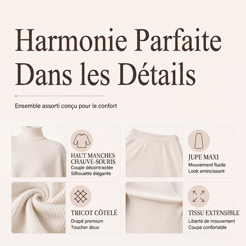 🔥 50% de réduction 🔥Ensemble haut à manches chauve-souris et jupe longue pour femme