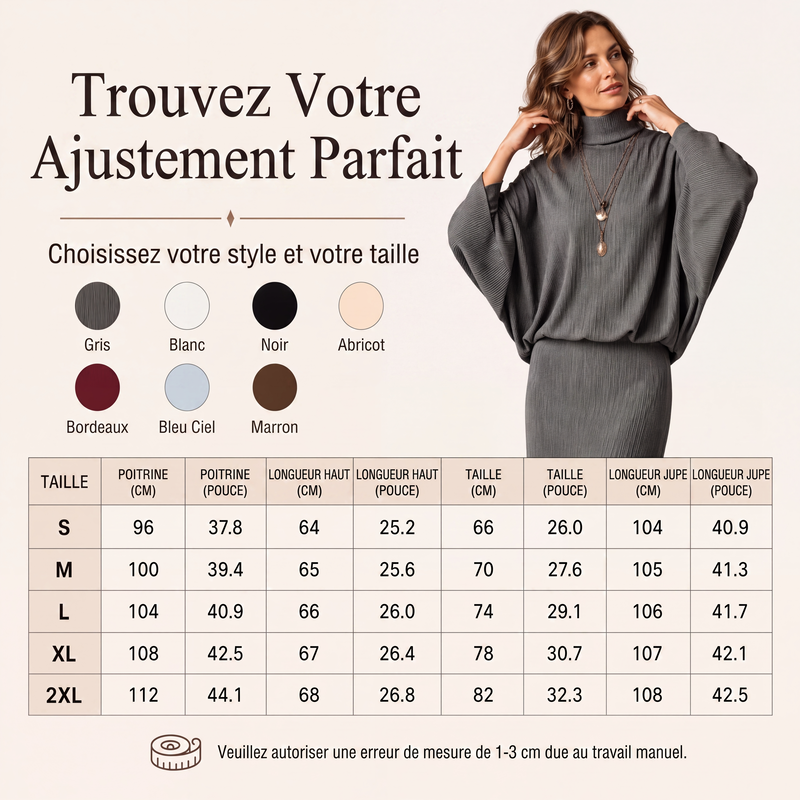 🔥 50% de réduction 🔥Ensemble haut à manches chauve-souris et jupe longue pour femme