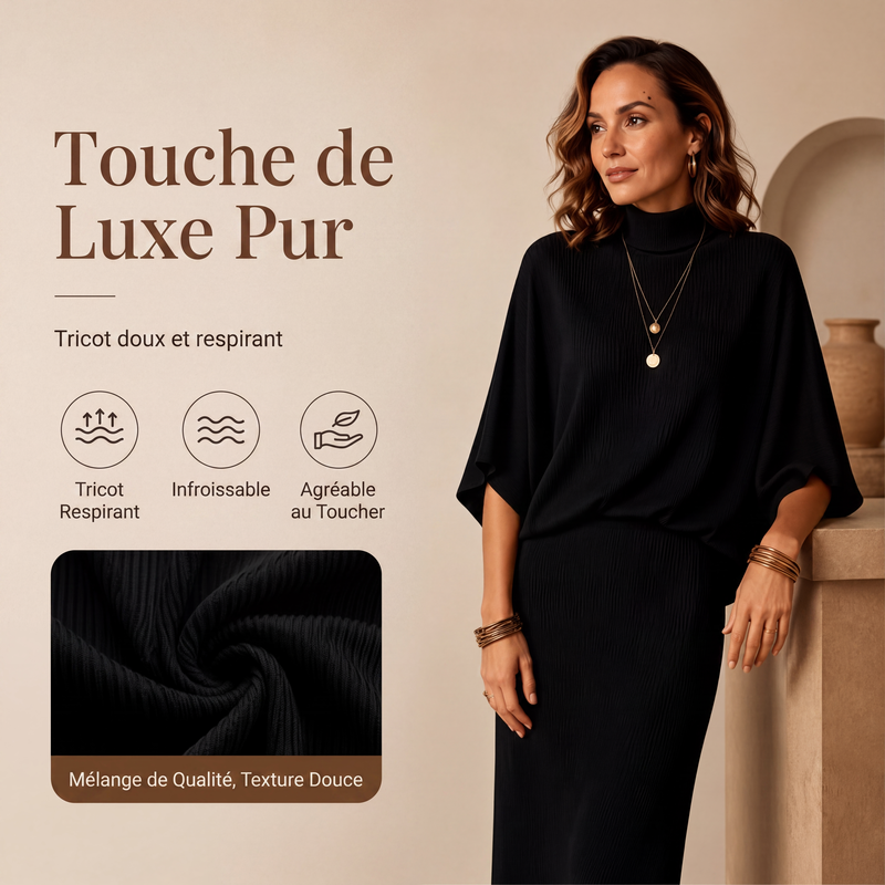🔥 50% de réduction 🔥Ensemble haut à manches chauve-souris et jupe longue pour femme